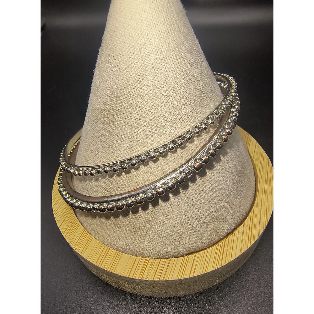 Silver-Tone Dual-Row Beaded Bangles - Set of 2